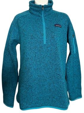 Patagonia Better Sweater Knit Worn Wear 1/4 Zip Sleeve Zip Pocket Teal Gray
